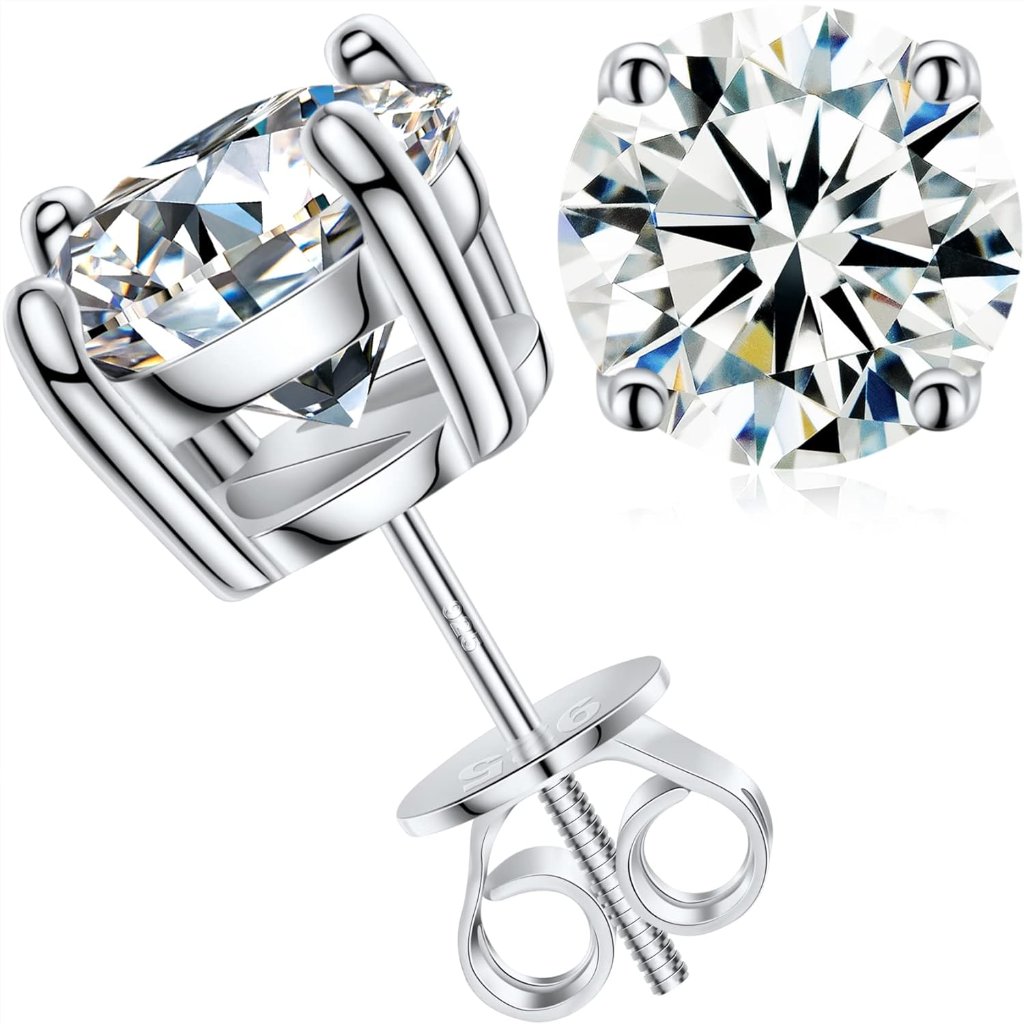 Moissanite Stud Earrings Screw Back 0.2-8 Carats 3-10mm Moissanite Earrings For